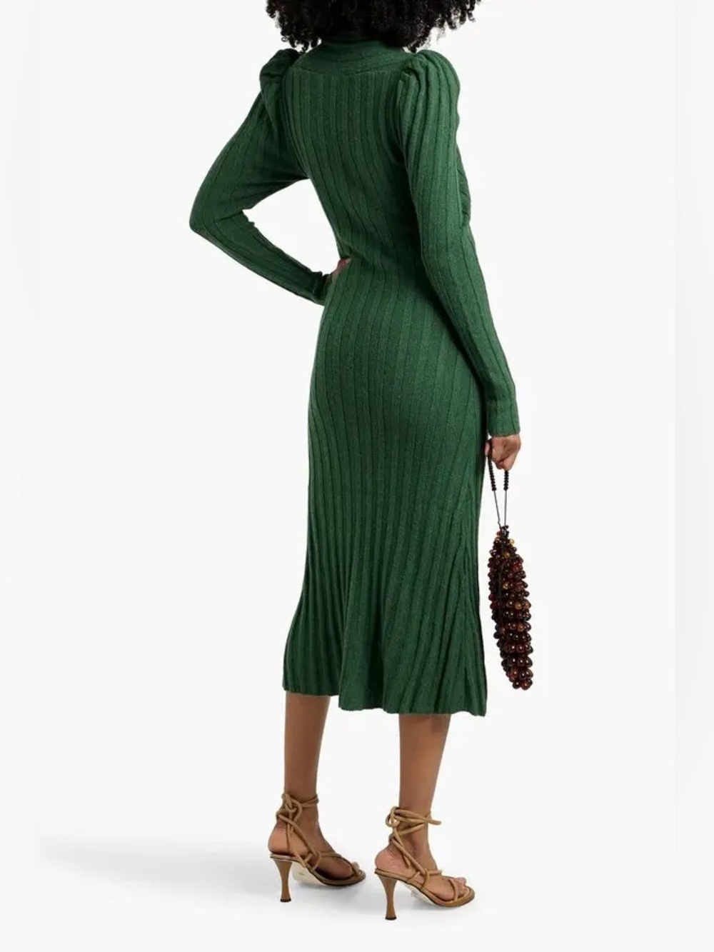 Johanna Ortiz Life Enigmas 100% Alpaca Ribbed Midi Sweater Dress Green S